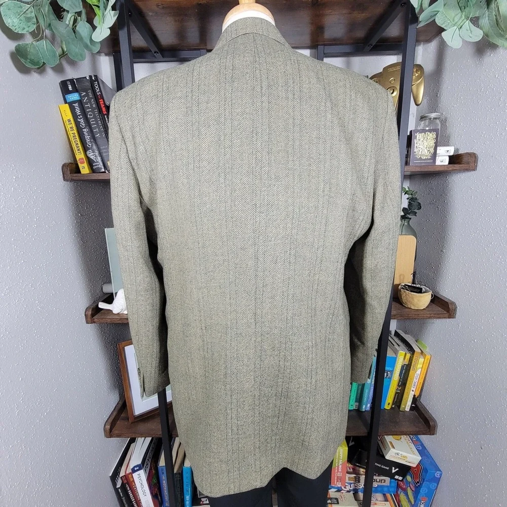 VTG RALPH LAUREN Men's Sport Coat Blazer Two Button Gray Herringbone Wool Sz 44L